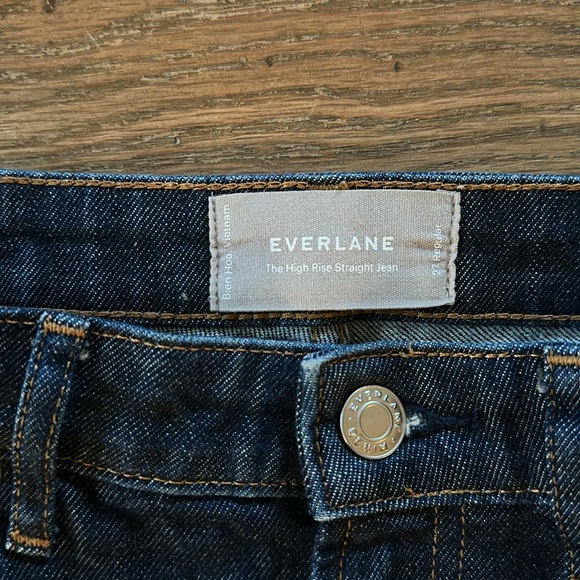 Everlane High Rise Straight Jean Dark Wash Cuff 27 Like New Super Straight - Picture 3 of 6